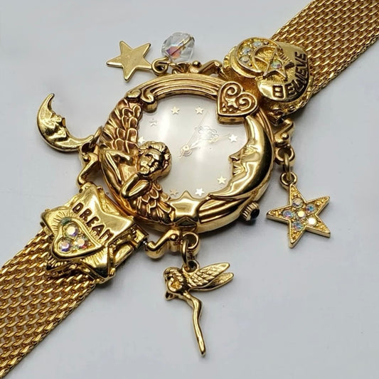 rare real vintage watch - kriks folly - charms dial - stars, moon and space charms